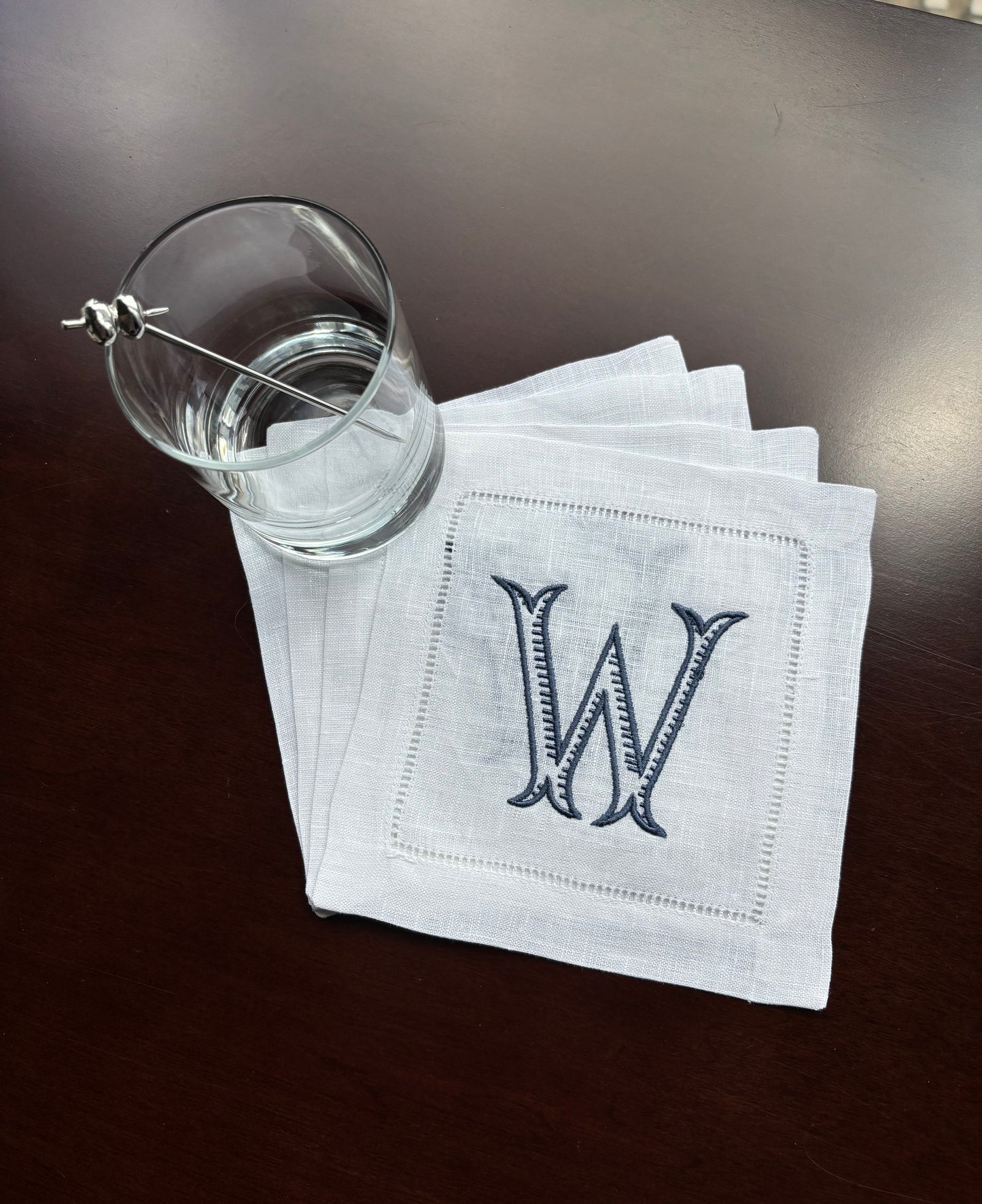 White Linen Embroidered Baroque Customized Initial Napkins