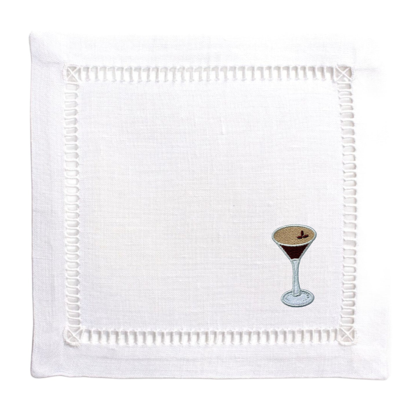 White Linen Embroidered Espresso Martini Napkins