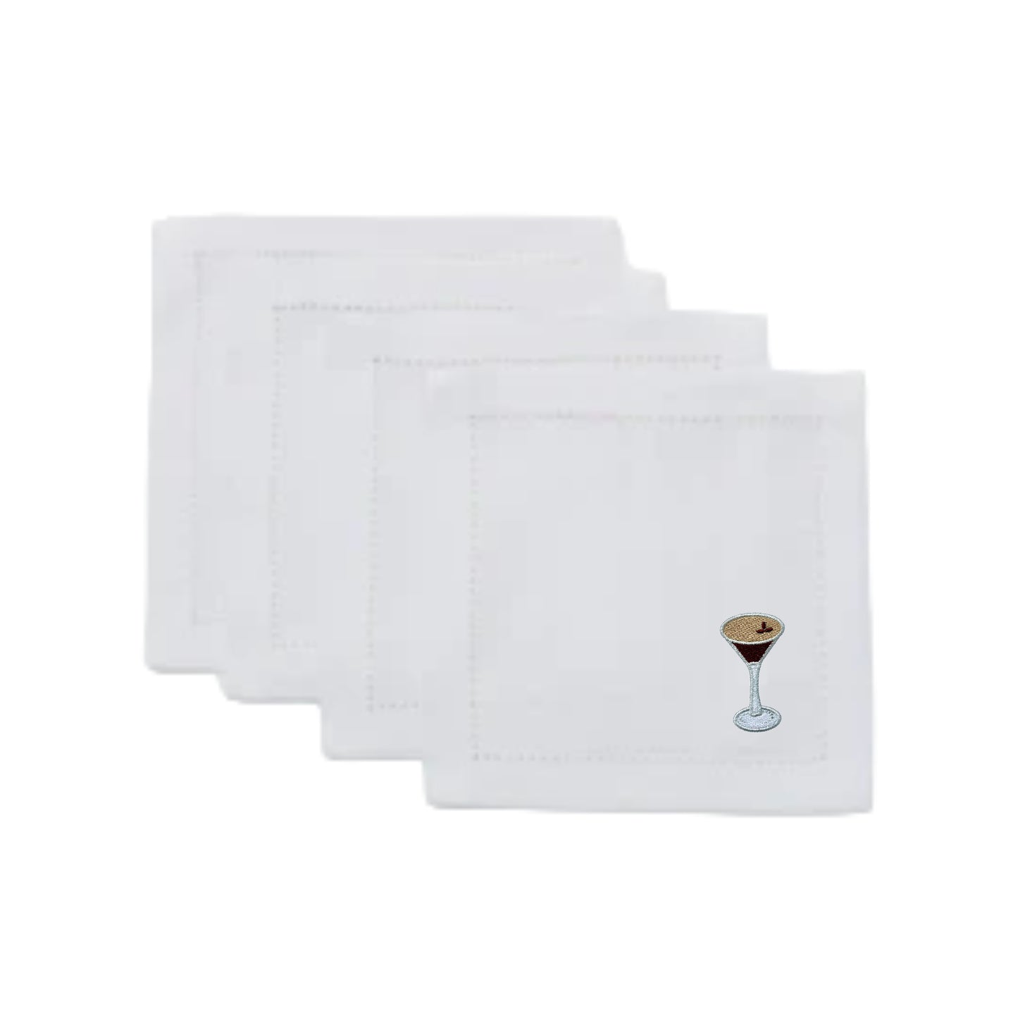 White Linen Embroidered Espresso Martini Napkins