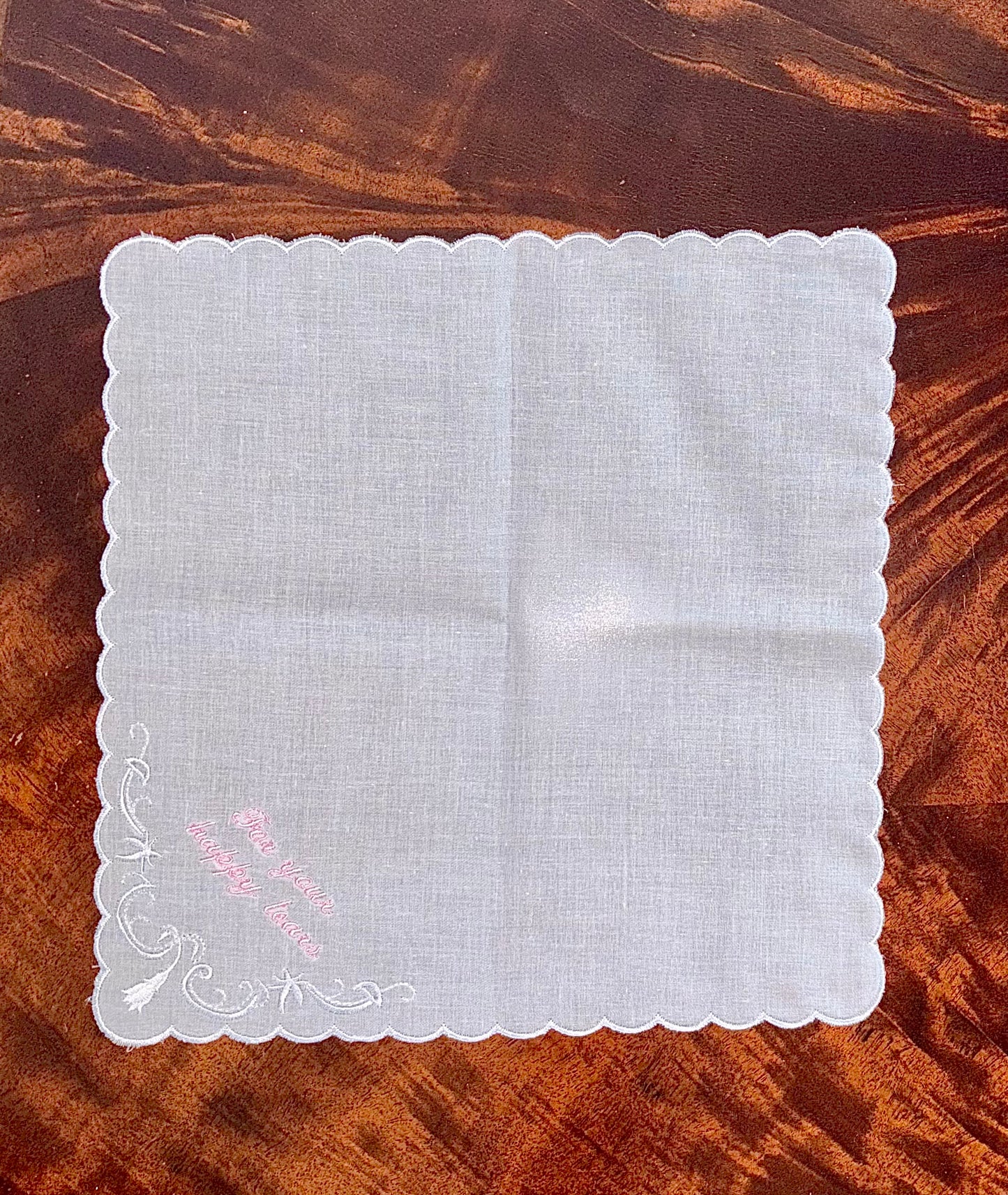 Blue Embroidered 'For Your Happy Tears' Bridal White Handkerchief