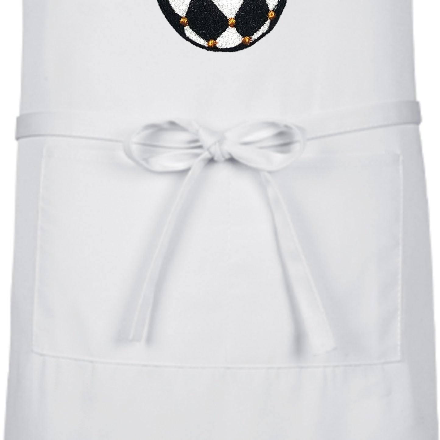 White Embroidered Harlequin Ornament Holiday Apron with Adjustable Neck Strap and Front Pockets