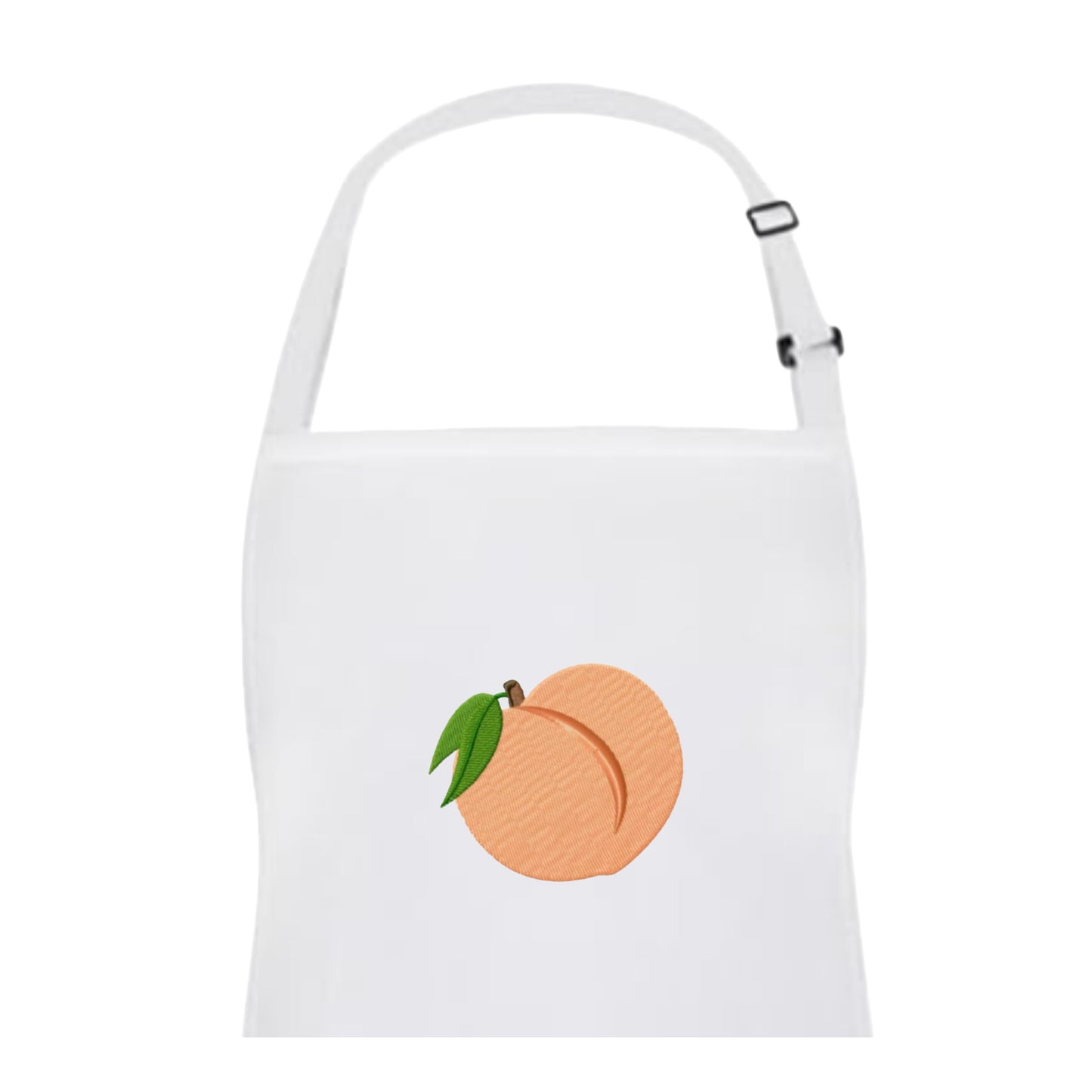 White Embroidered Peach Apron with Adjustable Neck Strap and Front Pockets