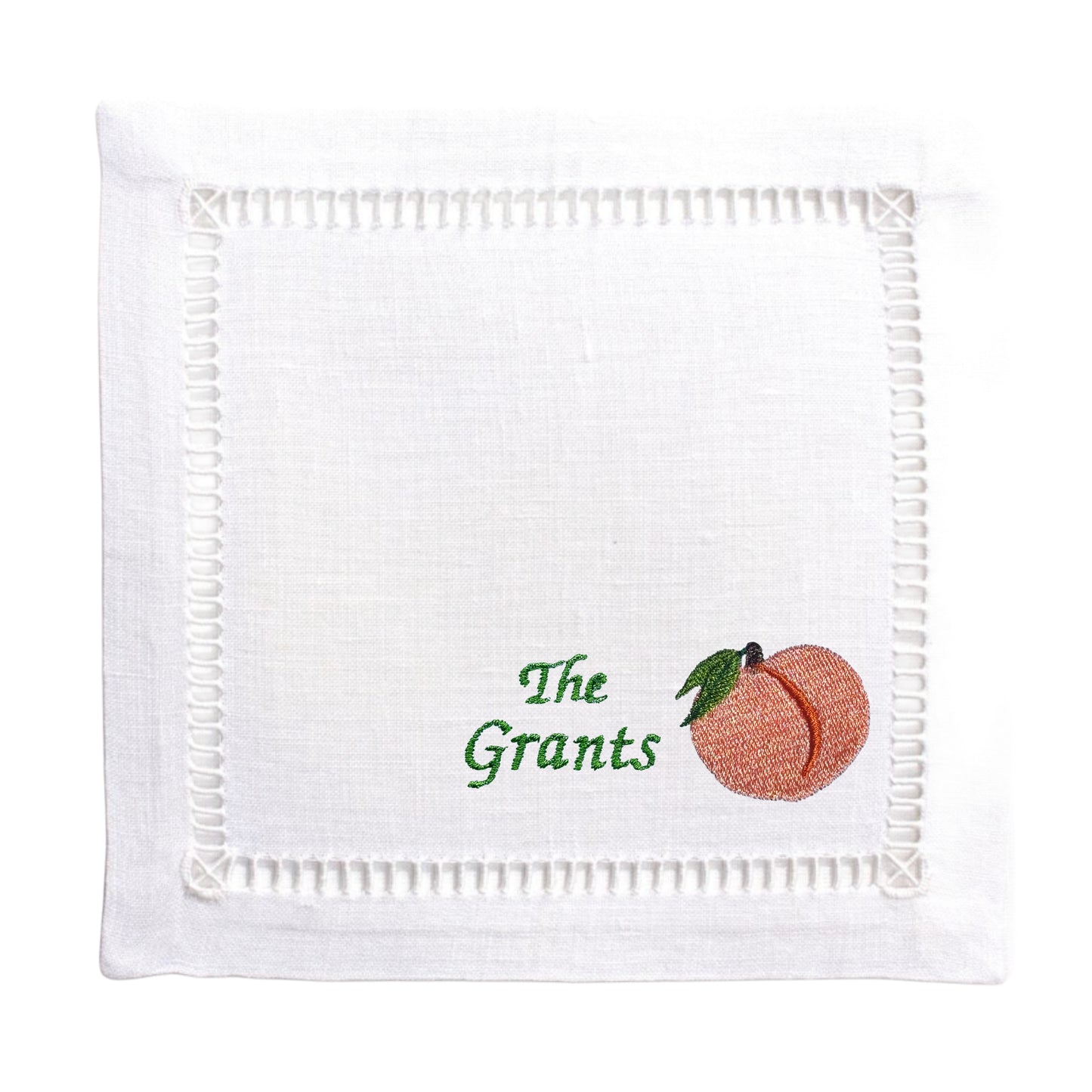 Customized White Linen Embroidered Peach Napkins