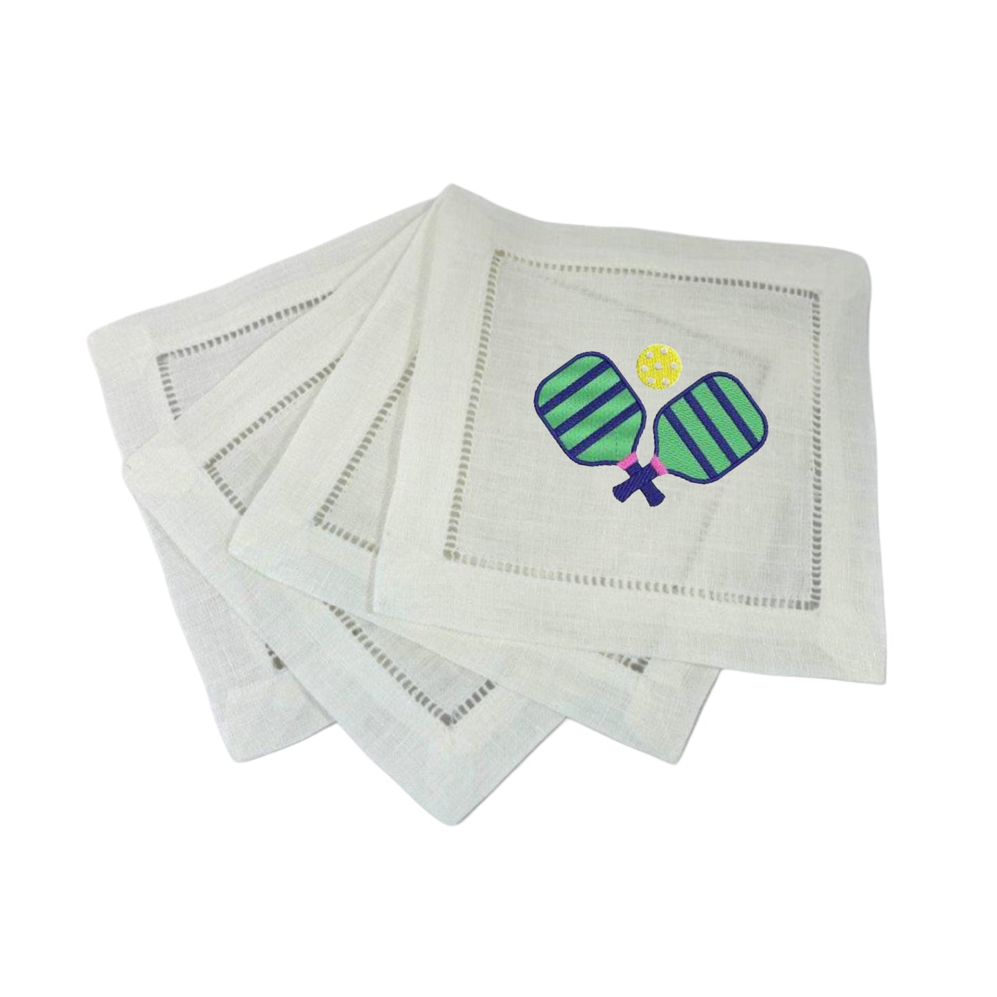 White Linen Embroidered Pickleball Napkins