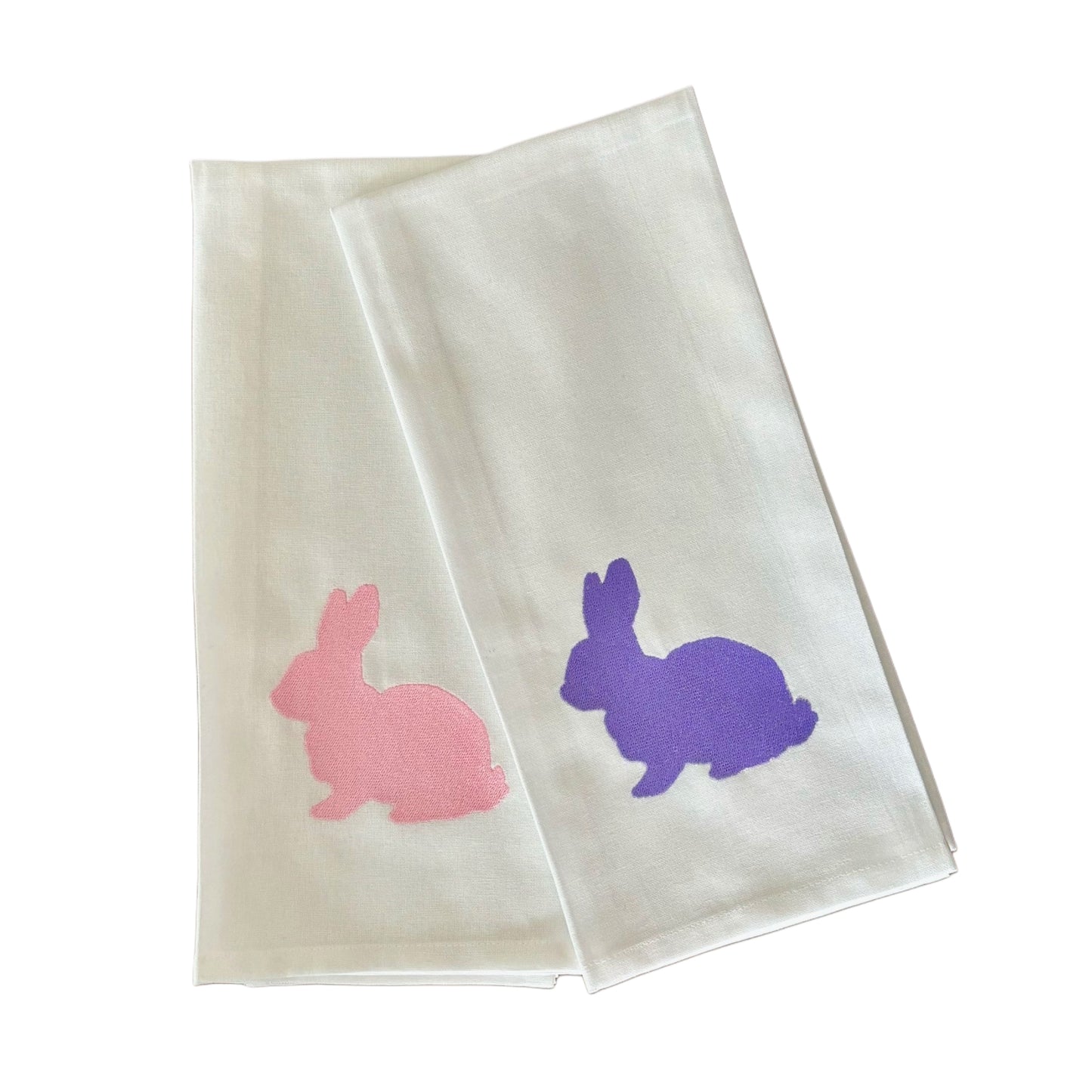 Embroidered Bunny Rabbit White Kitchen Towel Tea Towel Set of 2