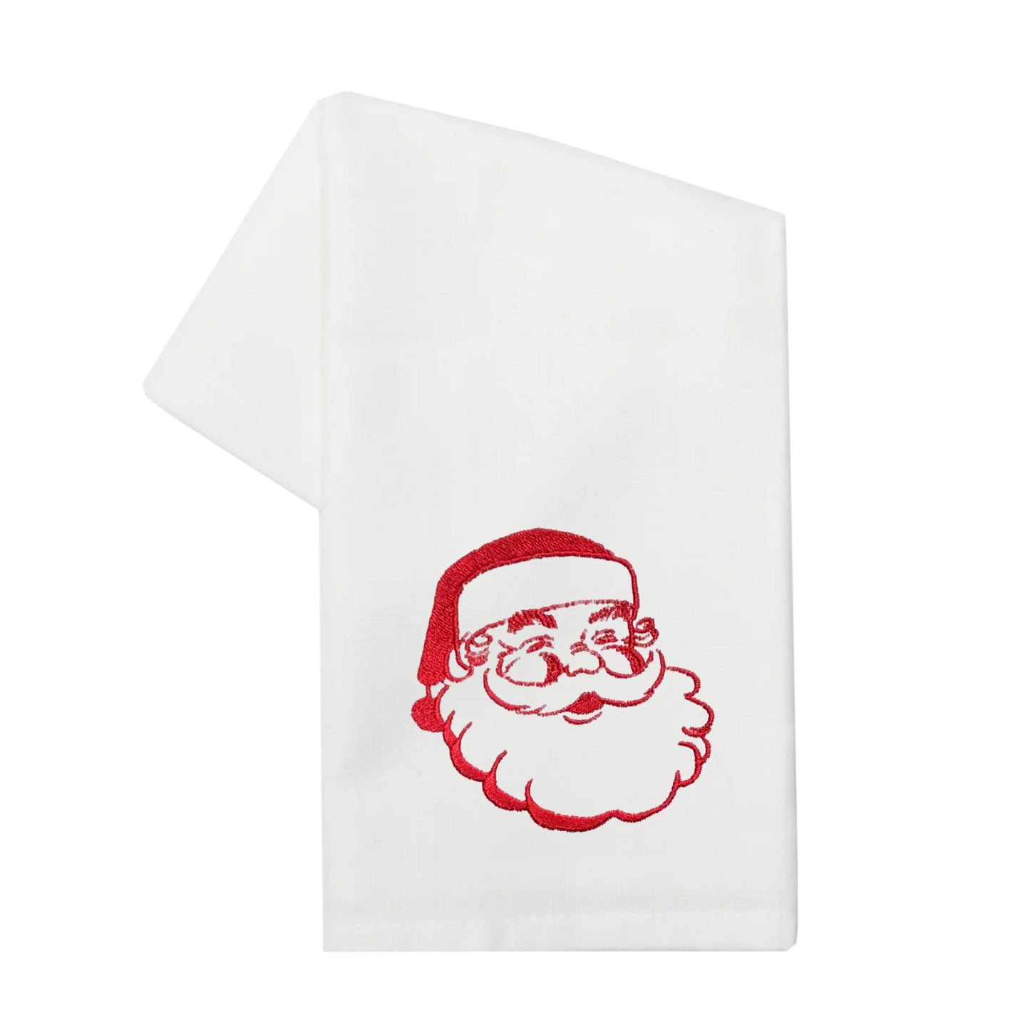 Embroidered Santa White Kitchen Holiday Tea Towel