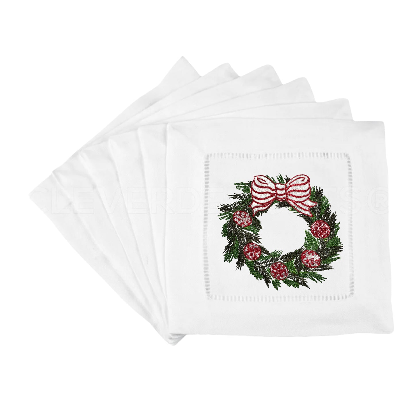 White Linen Embroidered Red Wreath Napkins