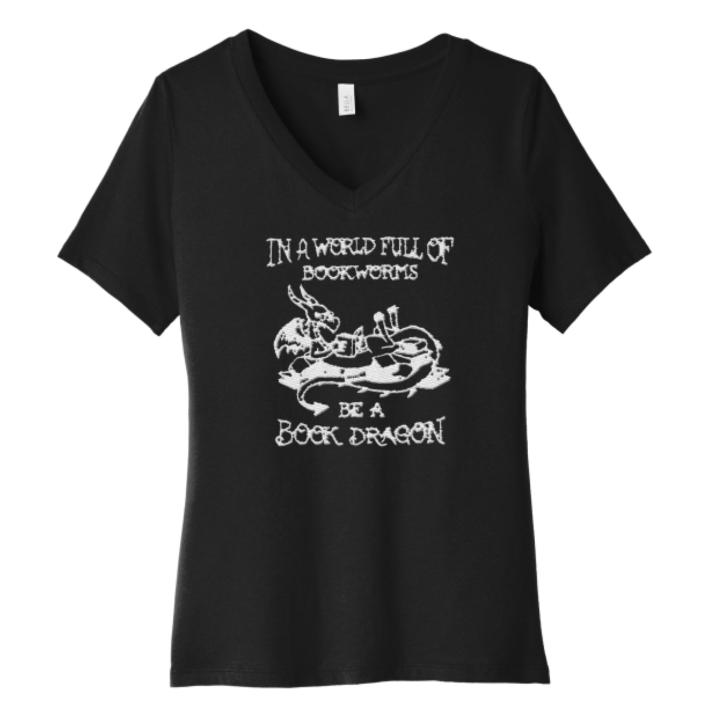 V-neck Short-sleeve Be a Book Dragon T-shirt