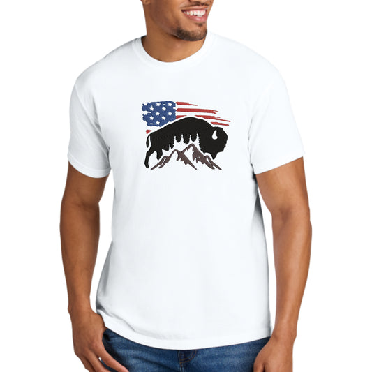 Men's Short-sleeve USA Flag with Bison T-shirt