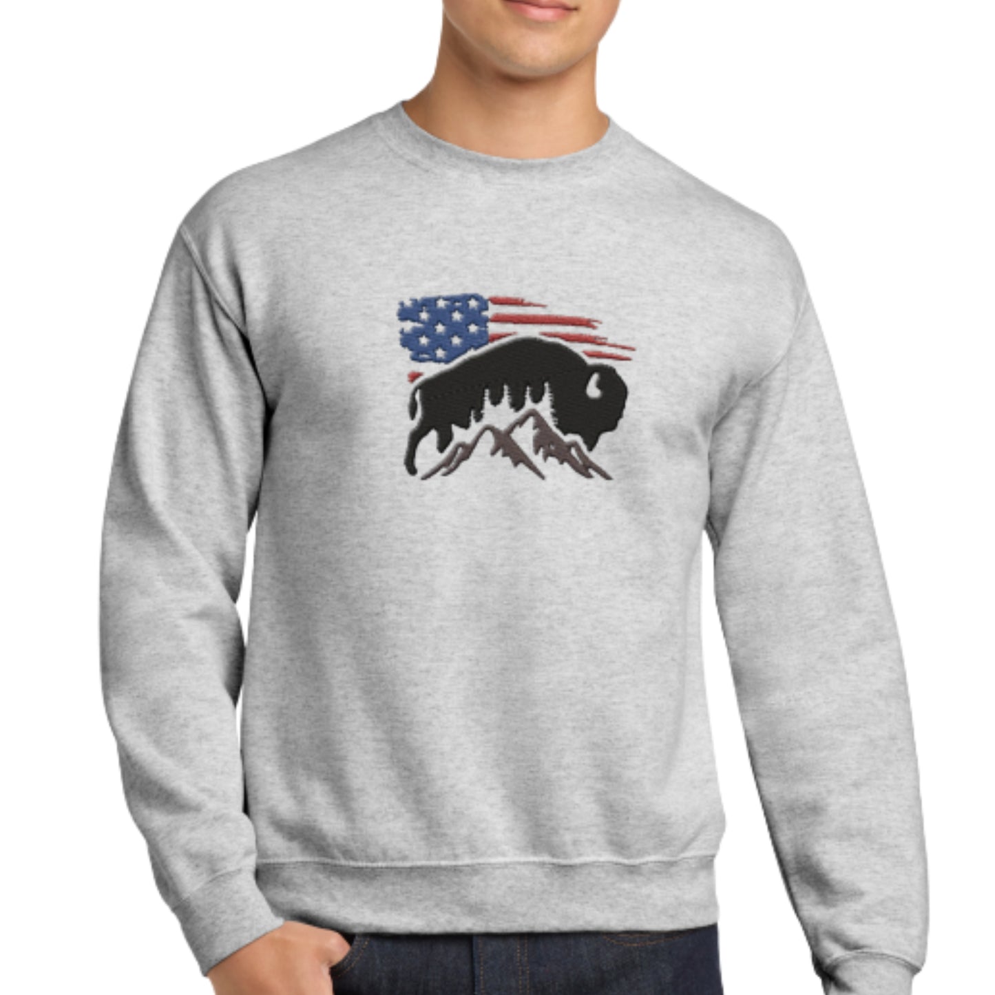 Men's Crewneck USA Flag with Bison Sweatshirt