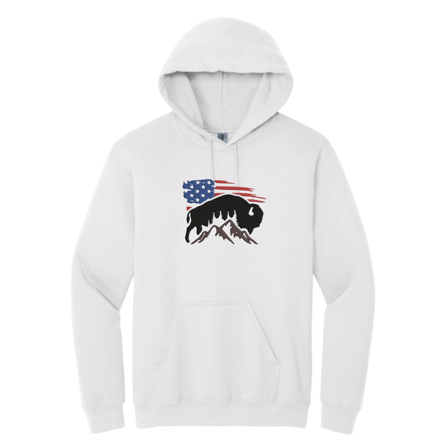 Men's Hooded Sweatshirt USA Flag and American Bison