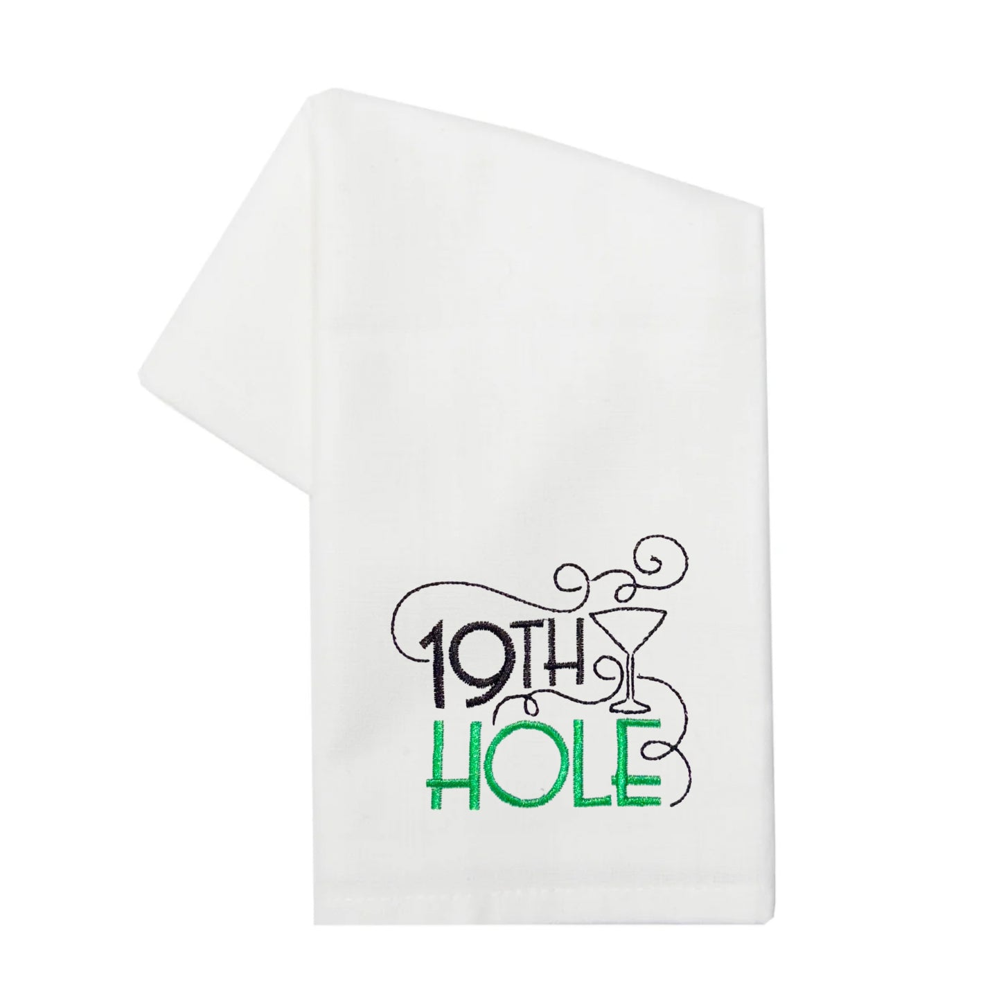 Embroidered Green and Black "19th Hole" Tea Towel, Kitchen Towel, Dish Towel, Golf Towel, Hostess Gift, Present