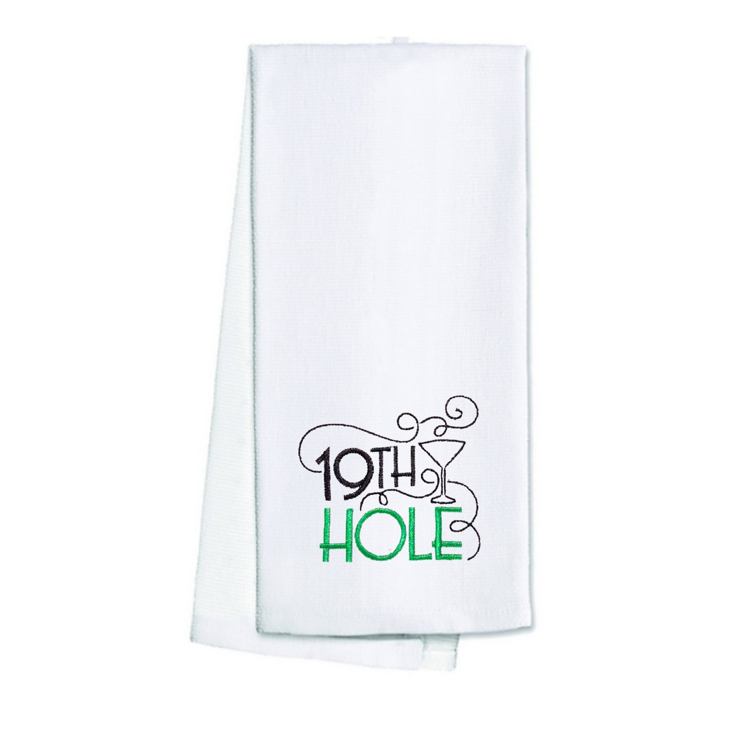 Embroidered Green and Black "19th Hole" Tea Towel, Kitchen Towel, Dish Towel, Golf Towel, Hostess Gift, Present
