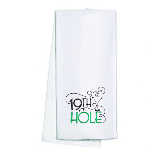 Embroidered Green and Black "19th Hole" Tea Towel, Kitchen Towel, Dish Towel, Golf Towel, Hostess Gift, Present