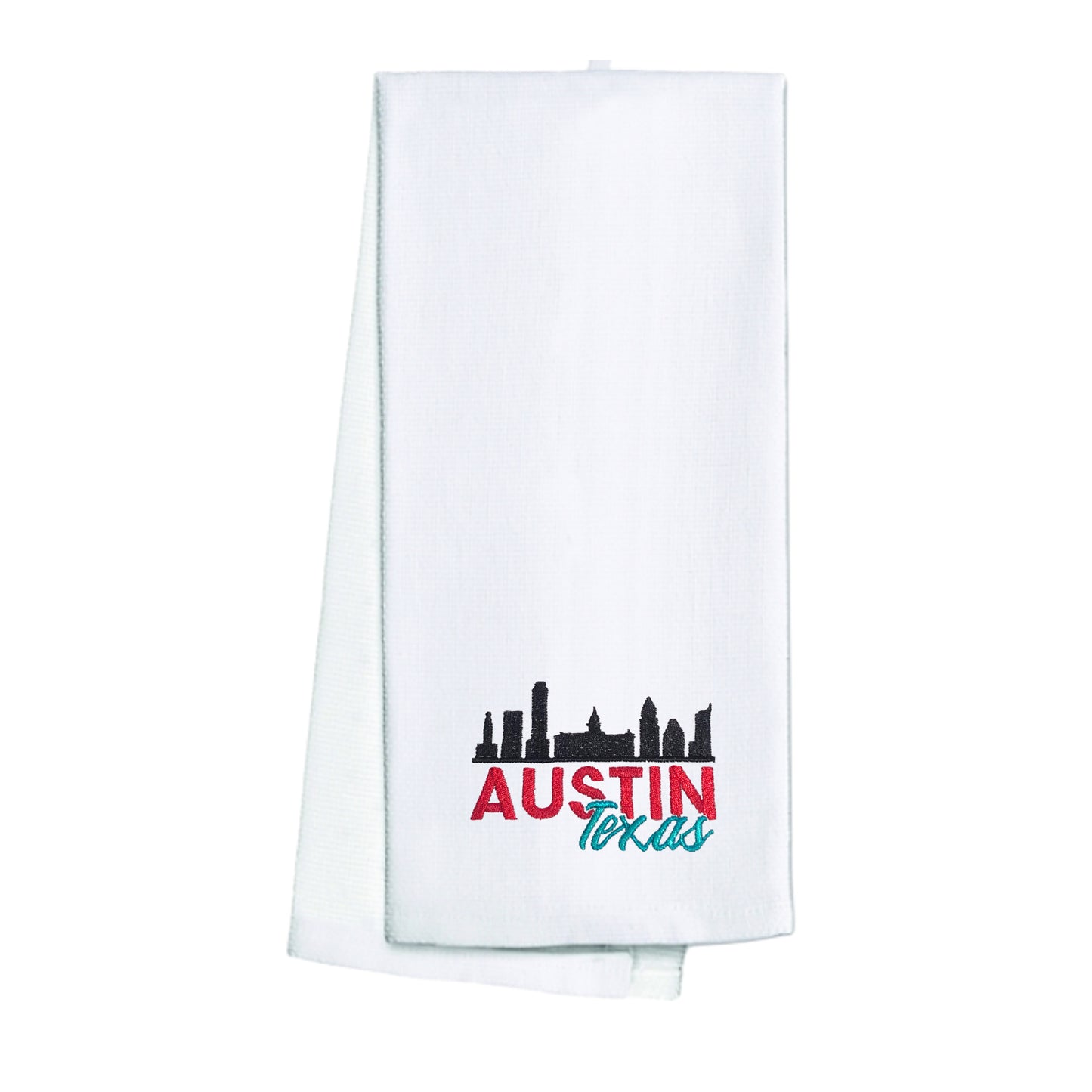 Embroidered Austin Texas White Kitchen Towel Tea Towel