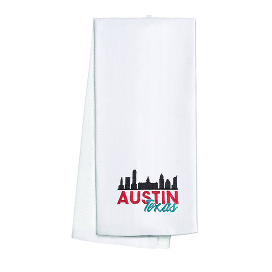 Embroidered Austin Texas White Kitchen Towel Tea Towel