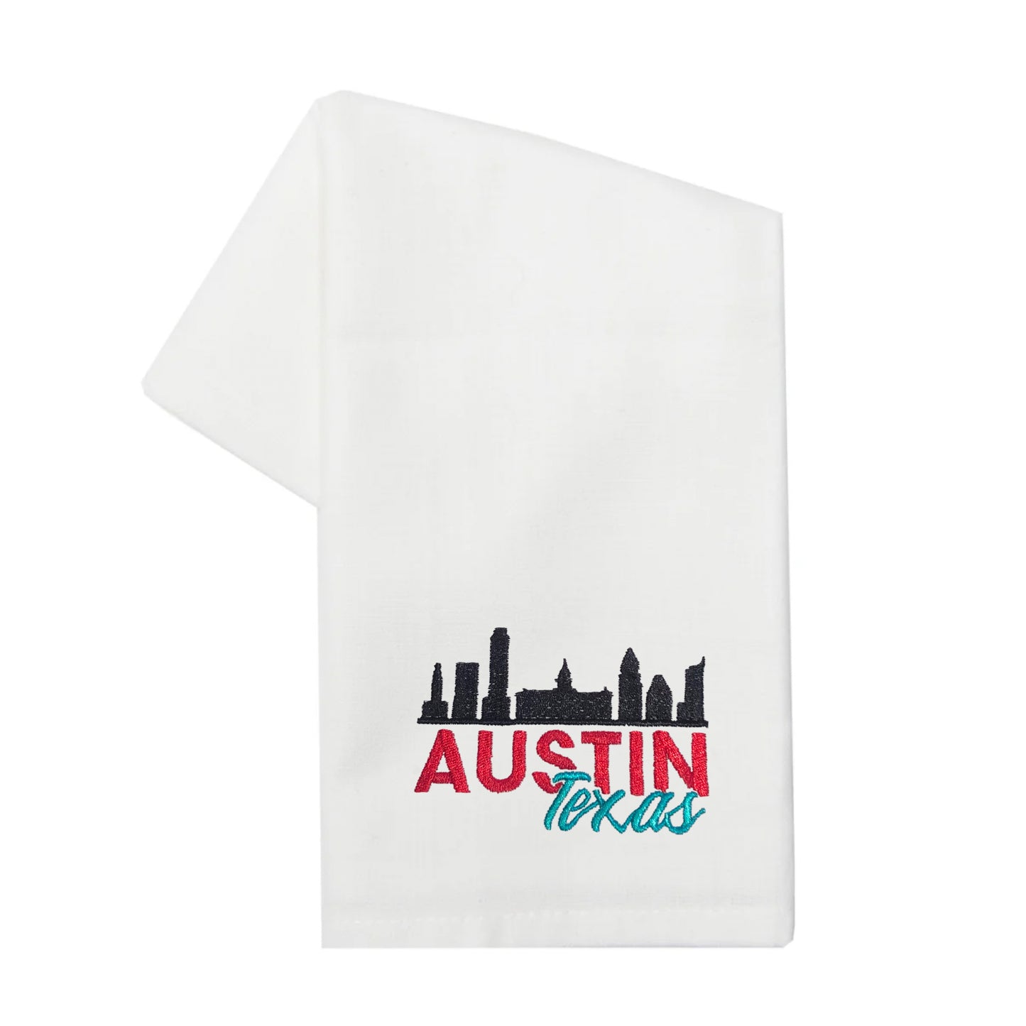 Embroidered Austin Texas White Kitchen Towel Tea Towel