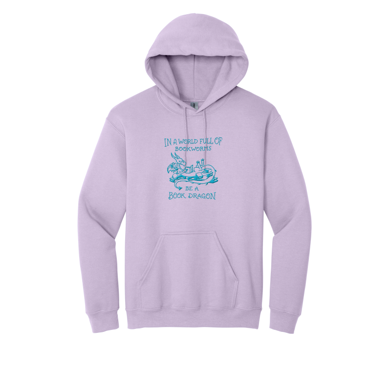 Women's Hooded Sweatshirt with Blue Be a Book Dragon