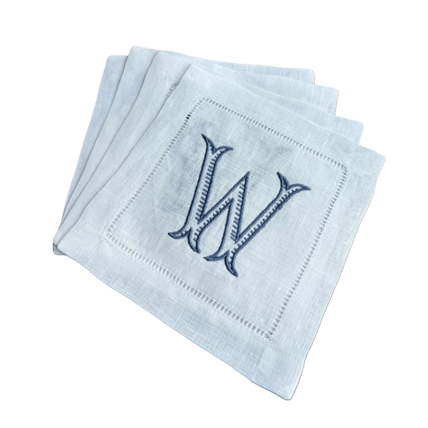White Linen Embroidered Baroque Customized Initial Napkins