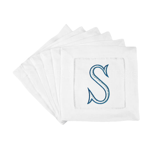 White Linen Embroidered Baroque Customized Initial Napkins