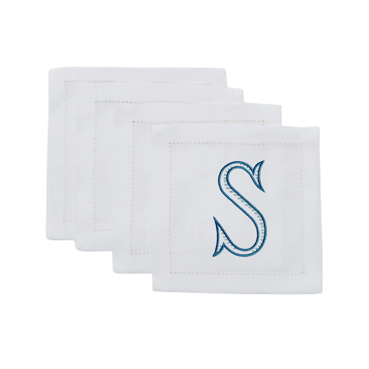 White Linen Embroidered Baroque Customized Initial Napkins