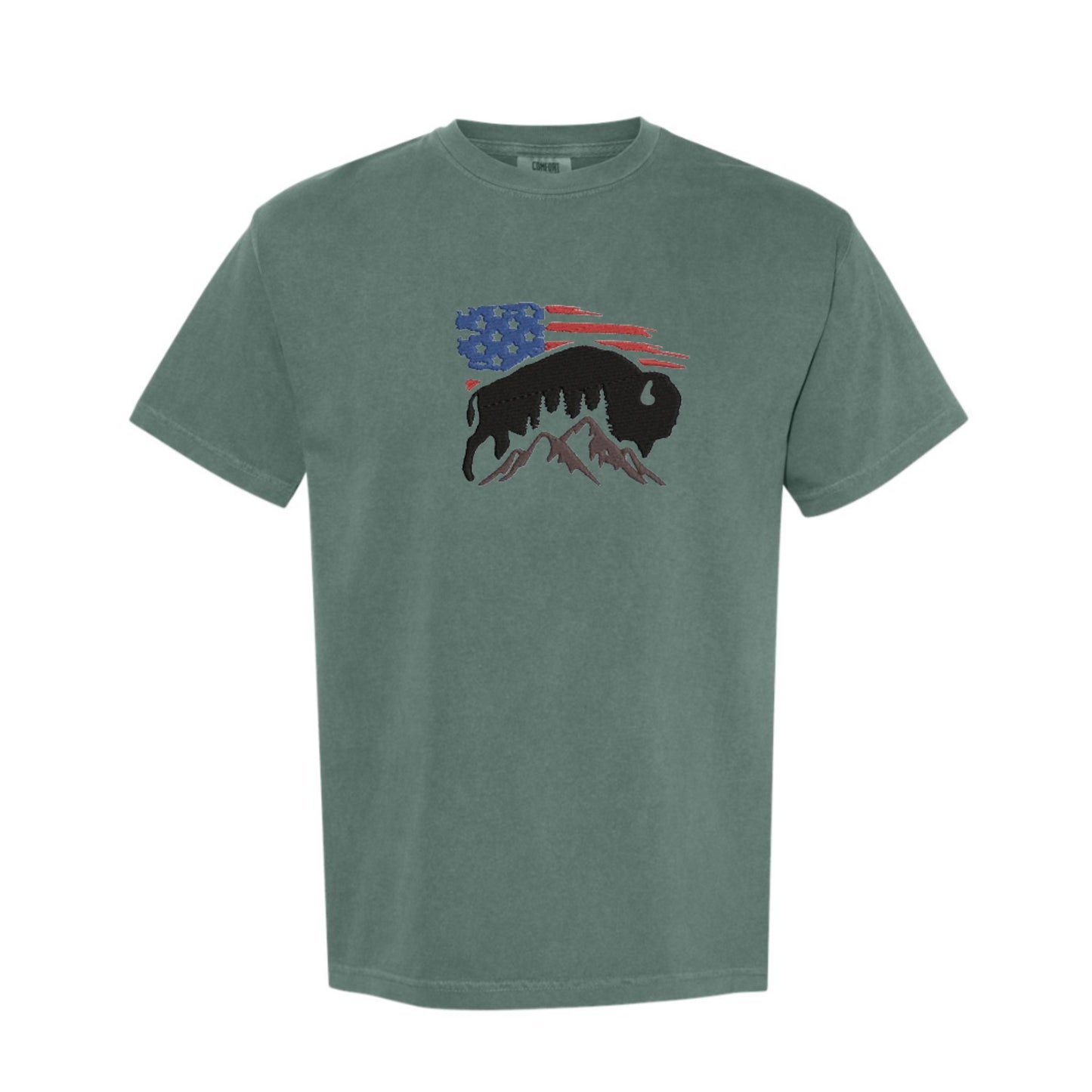 Men's Short-sleeve USA Flag with Bison T-shirt