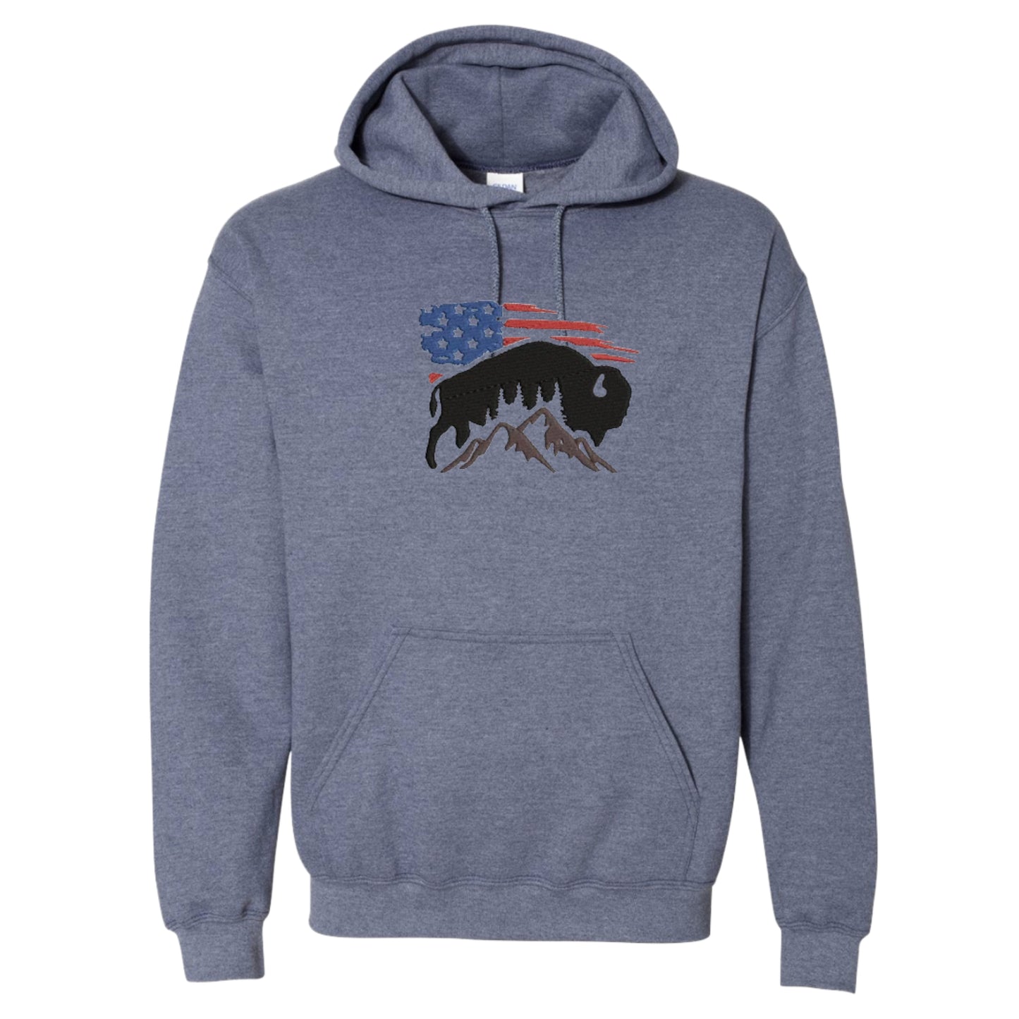 Men's Hooded Sweatshirt USA Flag and American Bison
