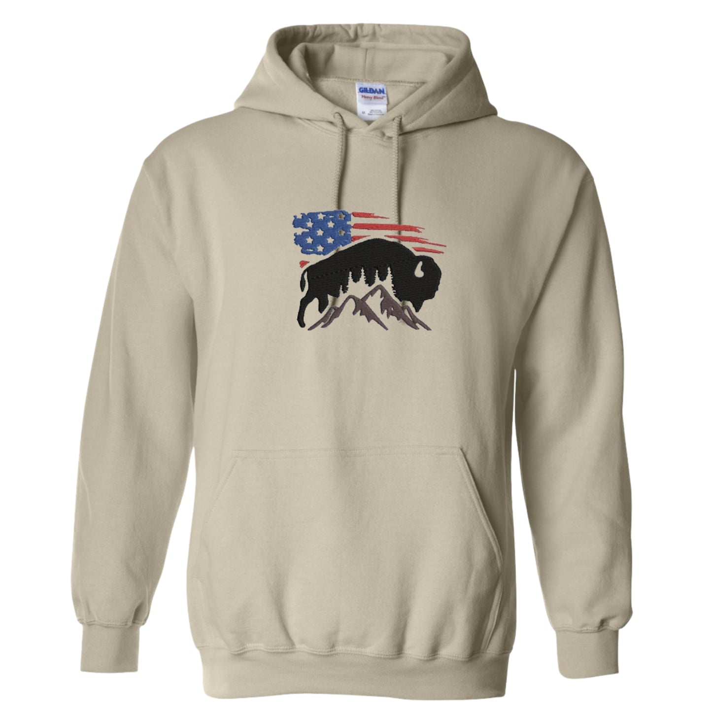 Men's Hooded Sweatshirt USA Flag and American Bison
