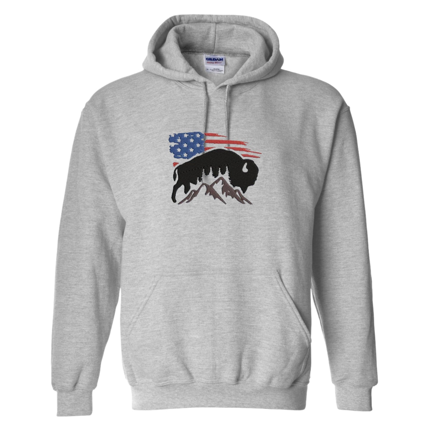 Men's Hooded Sweatshirt USA Flag and American Bison