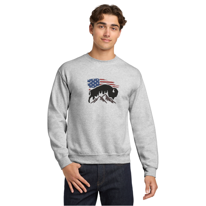 Men's Crewneck USA Flag with Bison Sweatshirt