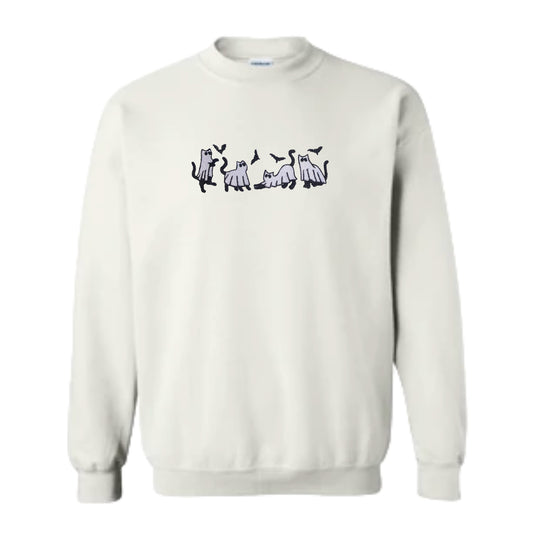 Women's Crewneck Halloween Cat Ghosts Sweatshirt