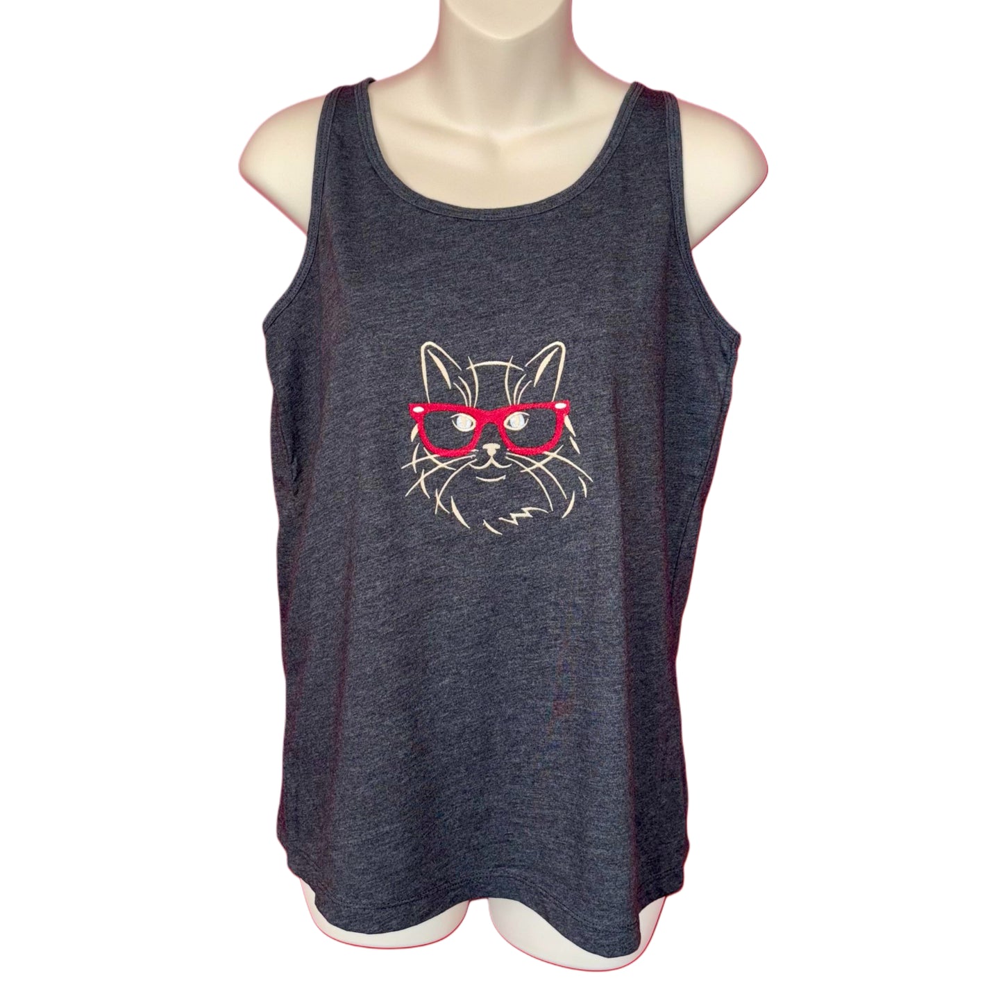 Women's Jersey Racerback Cat with Glasses Tank