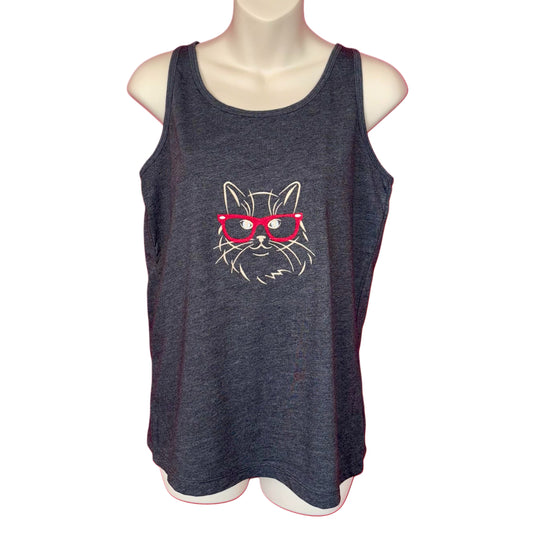 Women's Jersey Racerback Cat with Glasses Tank