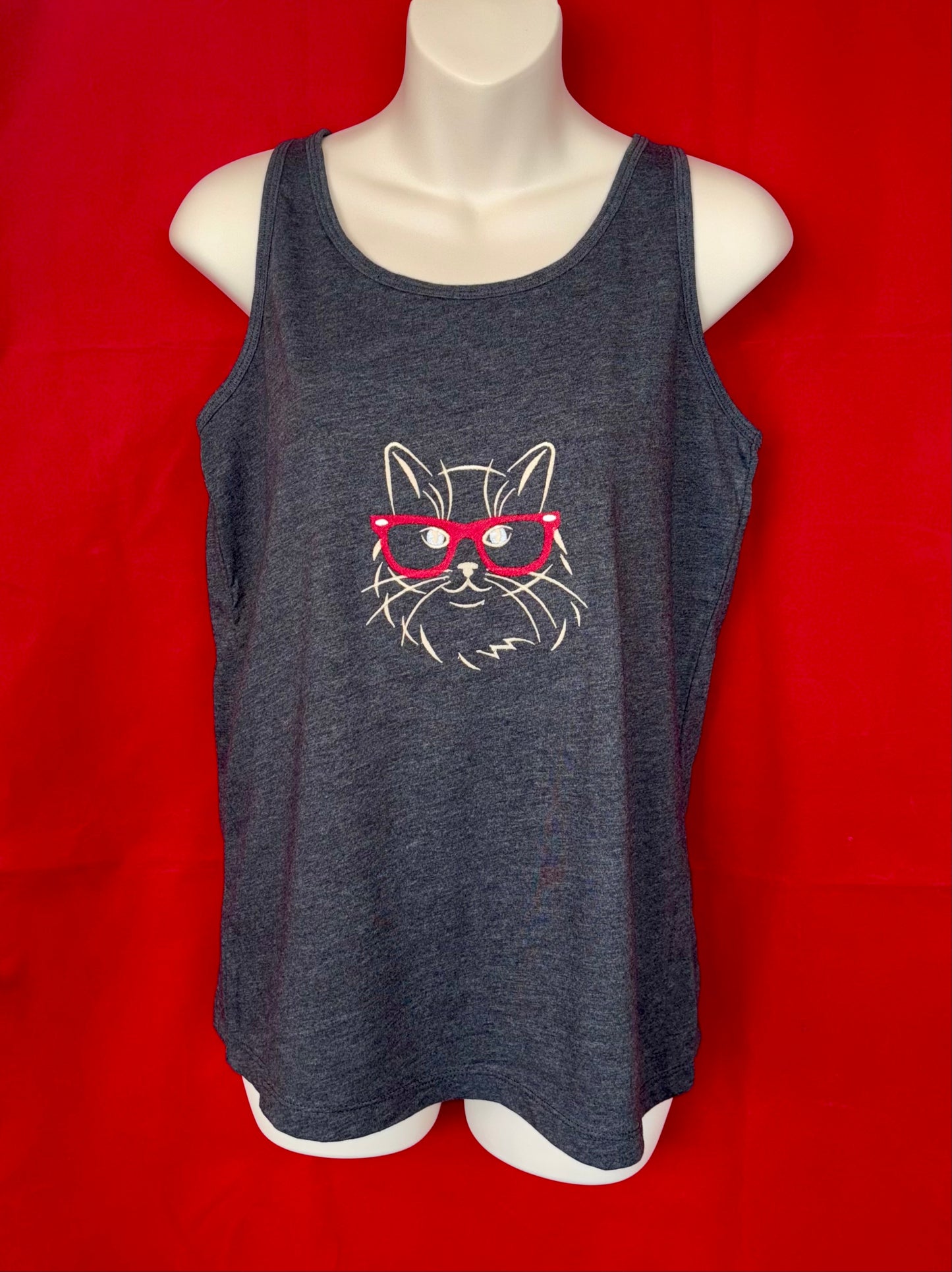 Women's Jersey Racerback Cat with Glasses Tank