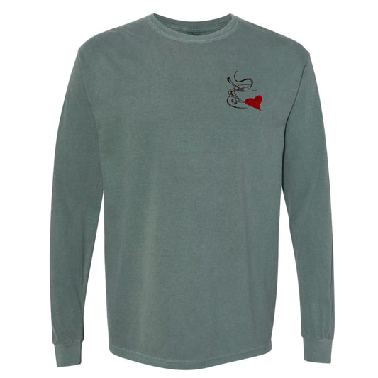 Men's Long-sleeve Heavyweight Coffee Heart T-shirt