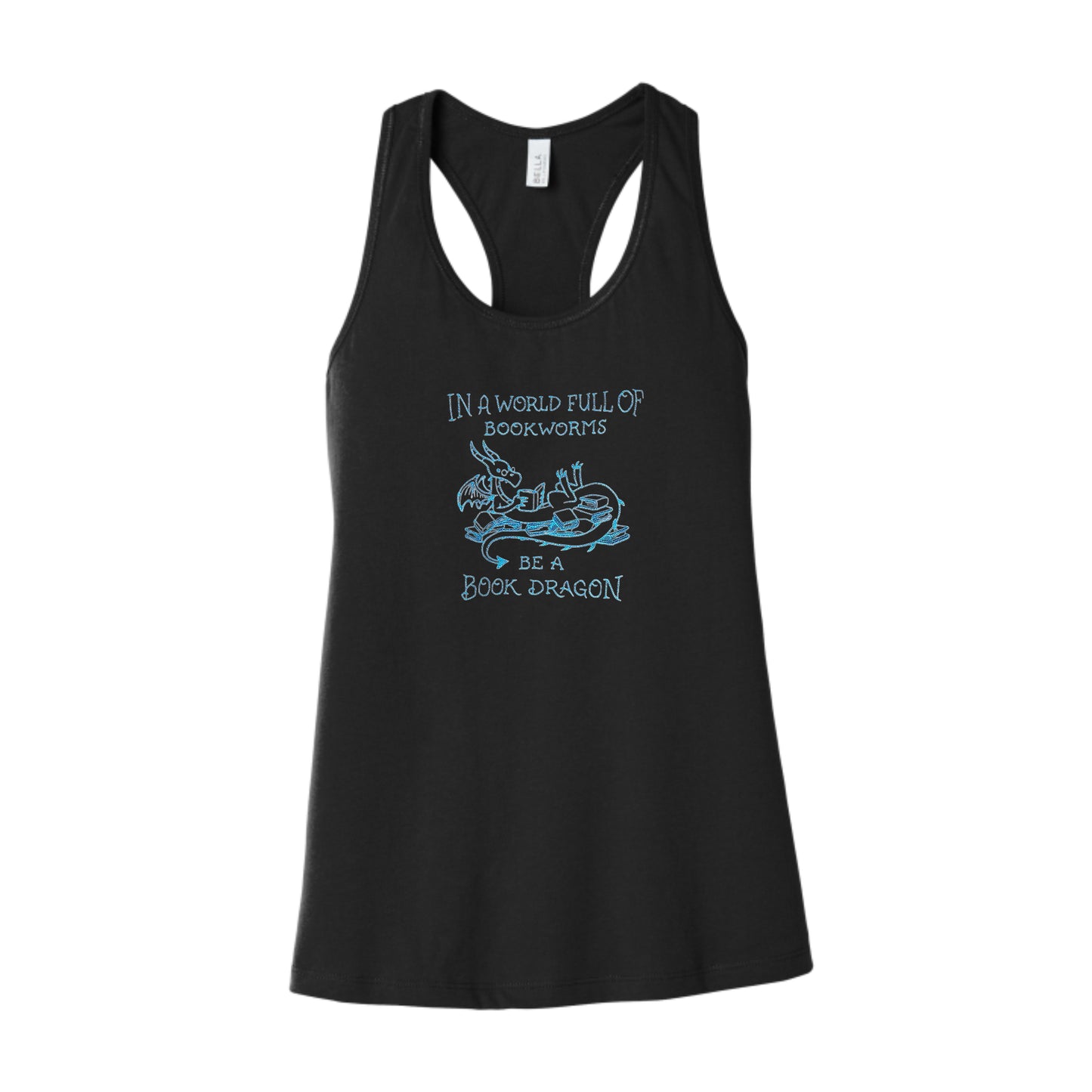 Women's Jersey Racerback Black & Teal Be a Book Dragon Tank