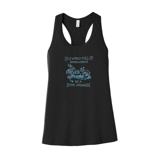 Women's Jersey Racerback Black & Teal Be a Book Dragon Tank