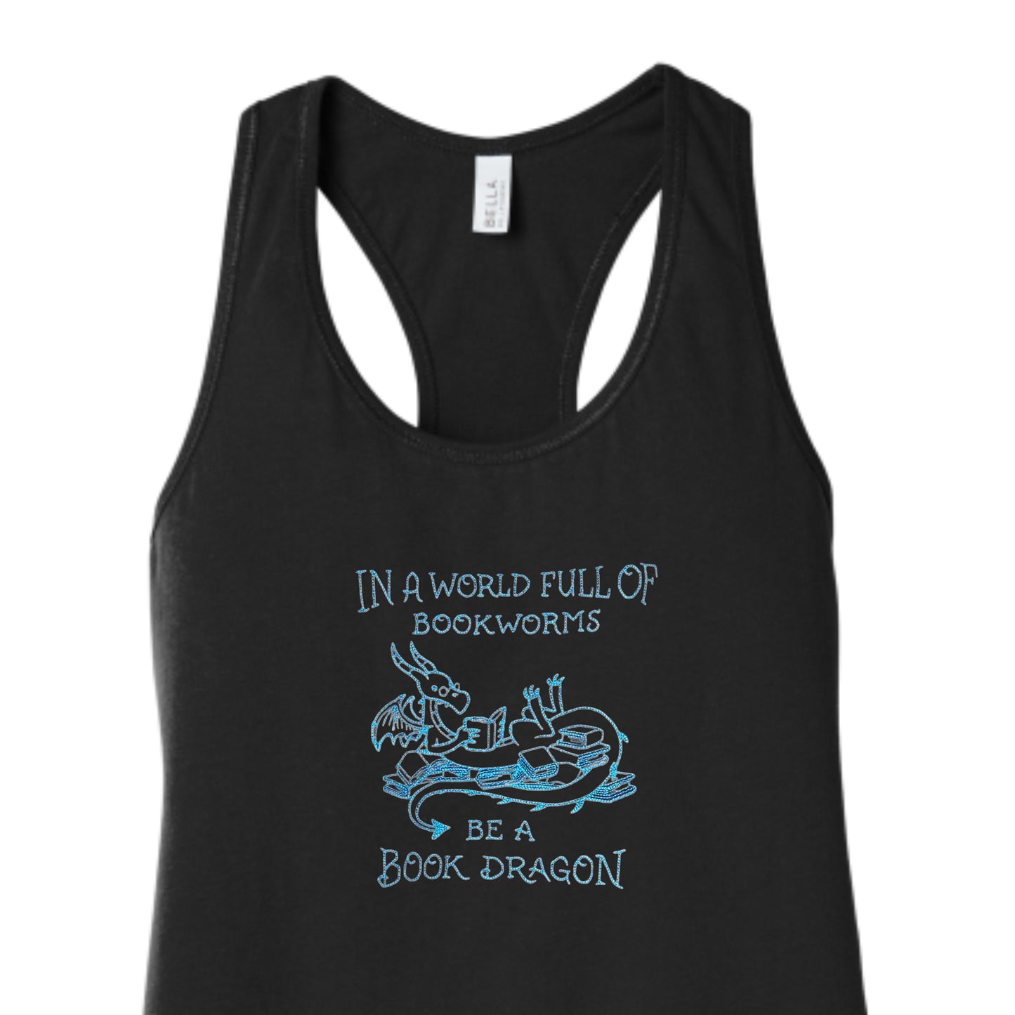 Women's Jersey Racerback Black & Teal Be a Book Dragon Tank