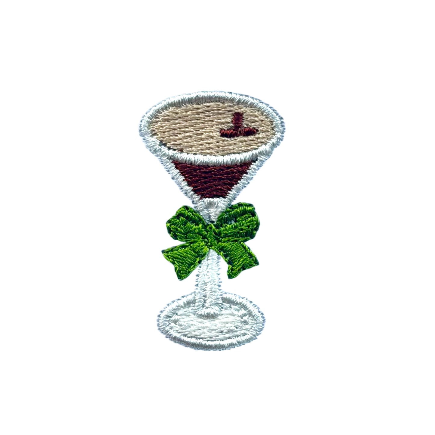 White Linen Embroidered Espresso Martini Glass with Bow Cocktail Napkins
