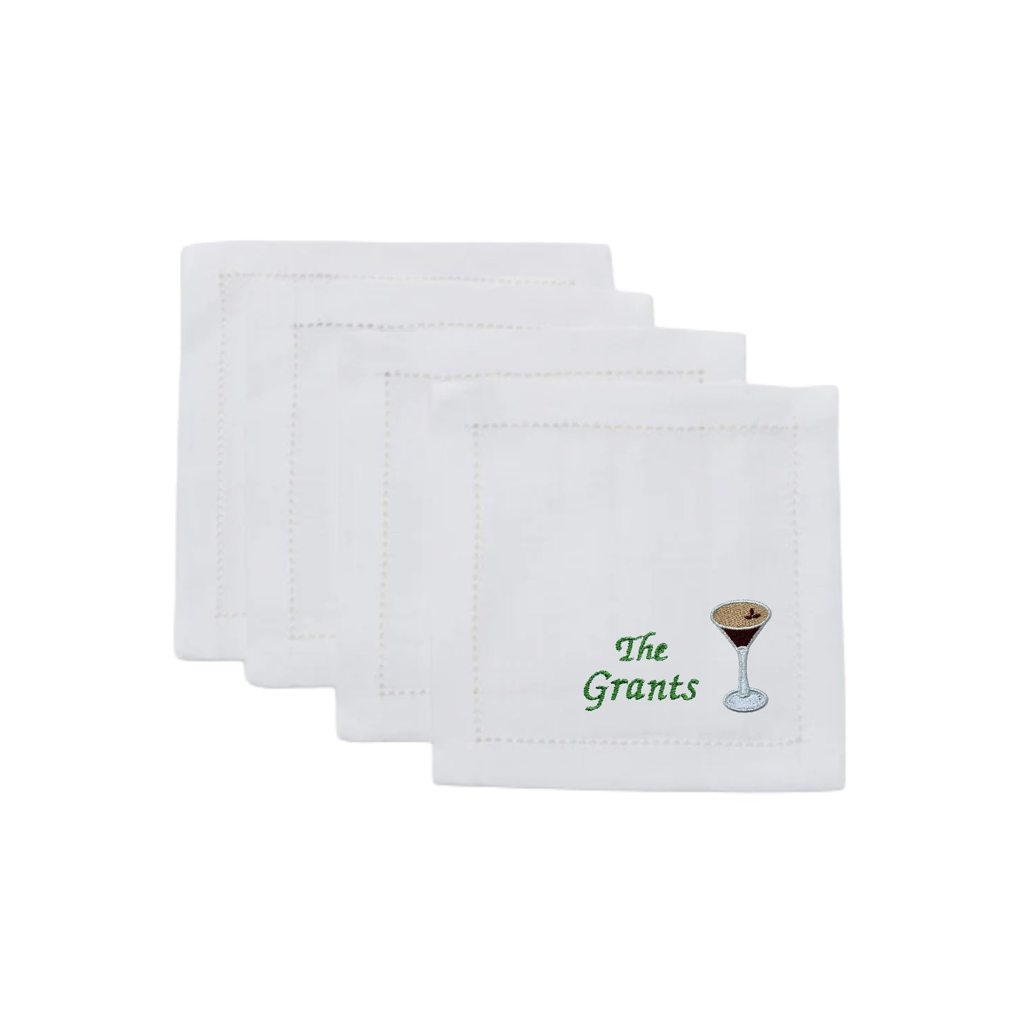 Customized White Linen Embroidered Espresso Martini Napkins