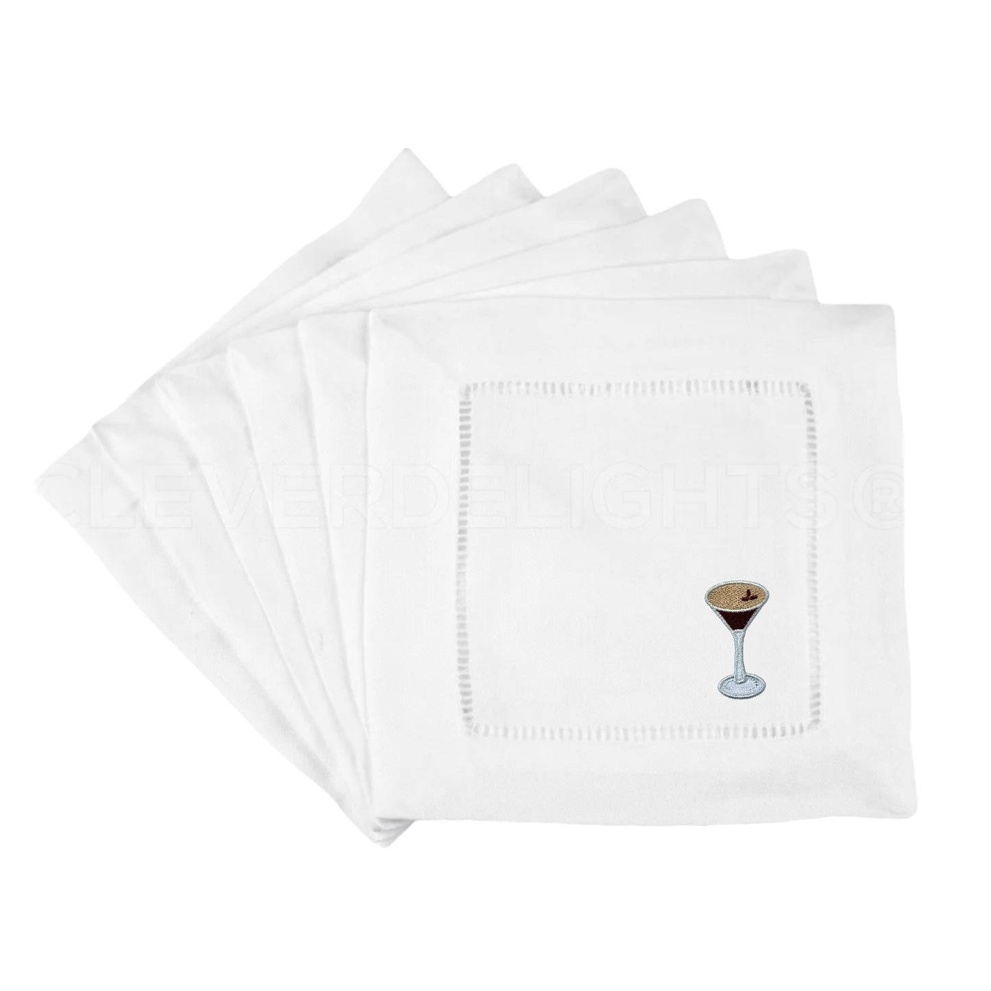 White Linen Embroidered Espresso Martini Napkins