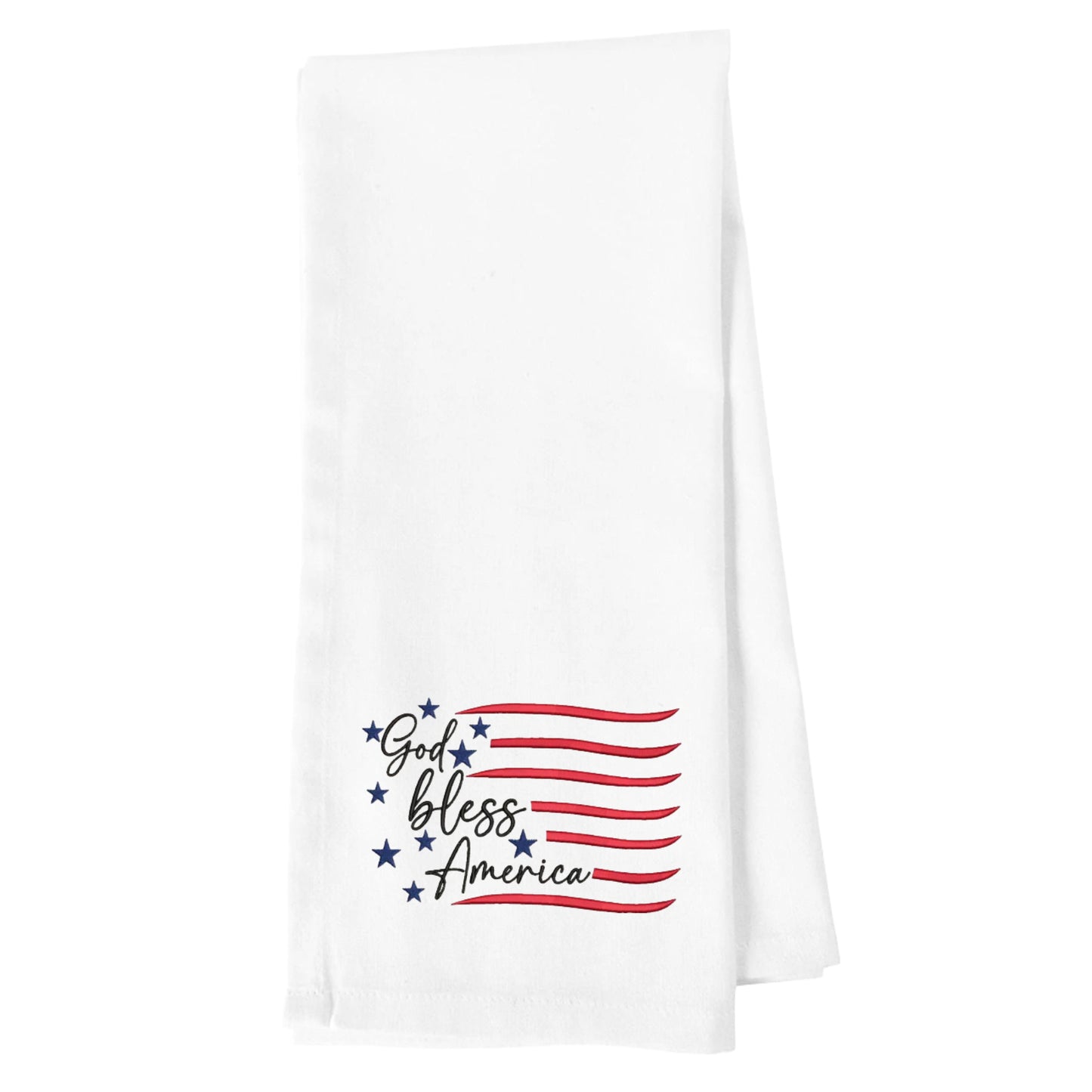 Embroidered God Bless America Flag White Kitchen Towel Tea Towel