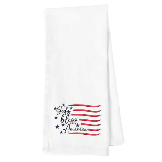 Embroidered God Bless America Flag White Kitchen Towel Tea Towel