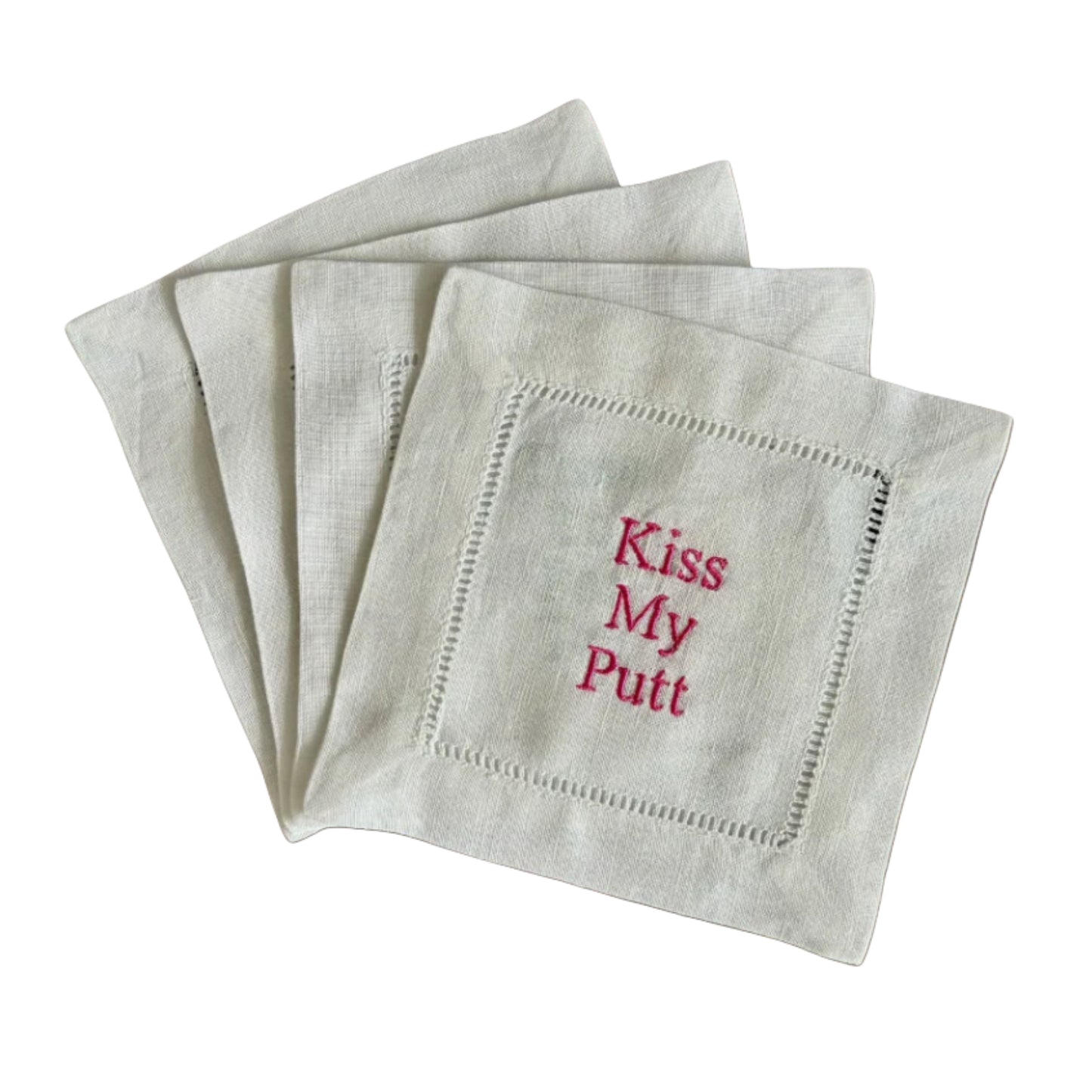 White Linen Embroidered Golf Themed Cocktail Napkins
