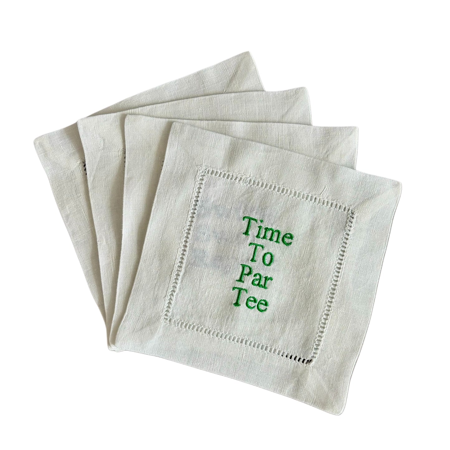 White Linen Embroidered Golf Themed Cocktail Napkins