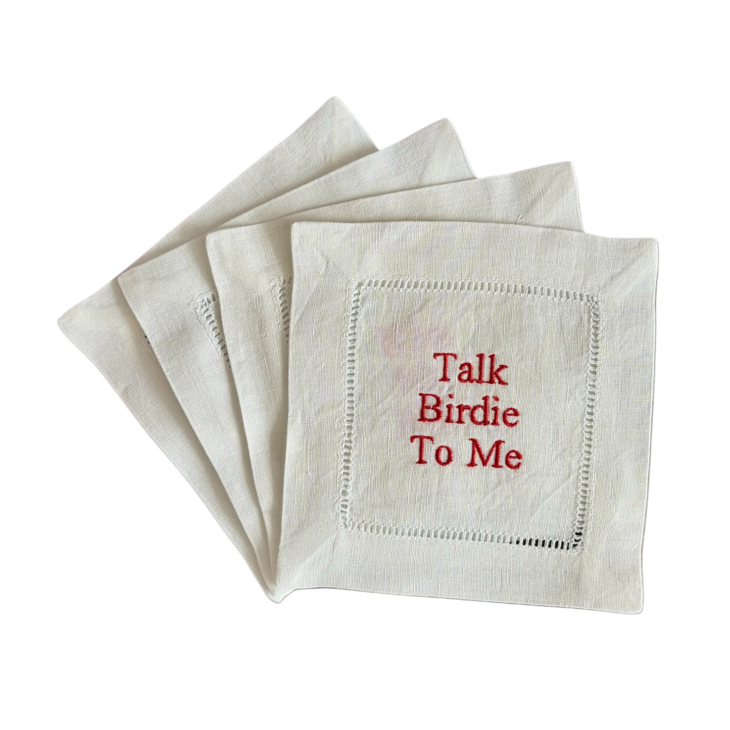 White Linen Embroidered Golf Themed Cocktail Napkins