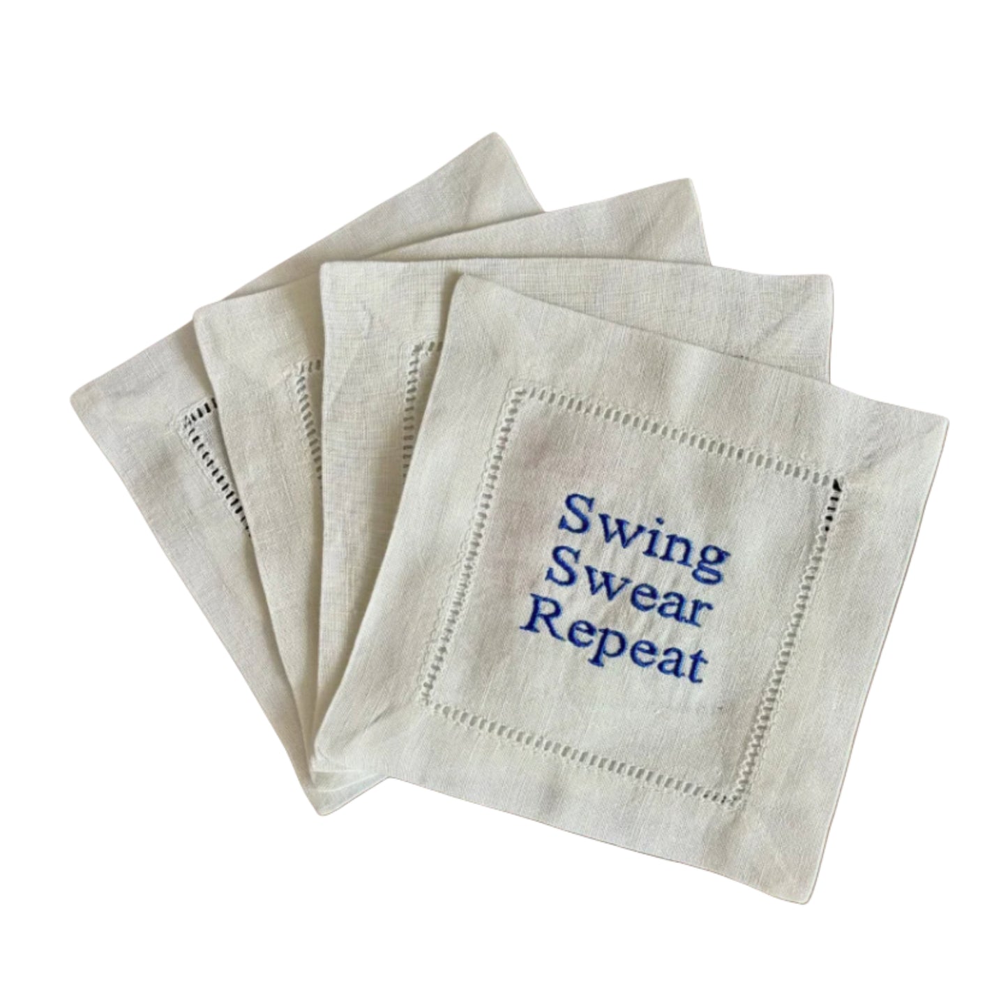 White Linen Embroidered Golf Themed Cocktail Napkins