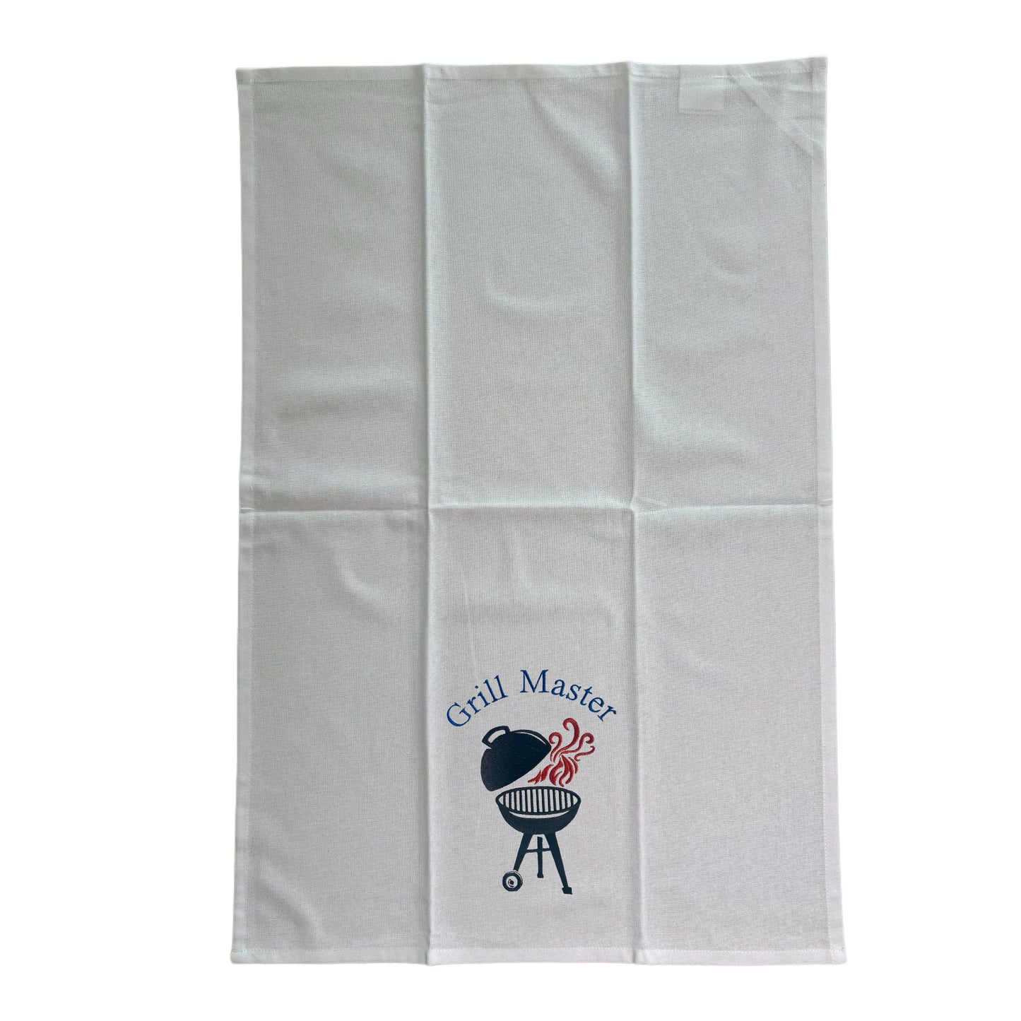 Embroidered White "Grill Master" Apron & Matching Tea Towel