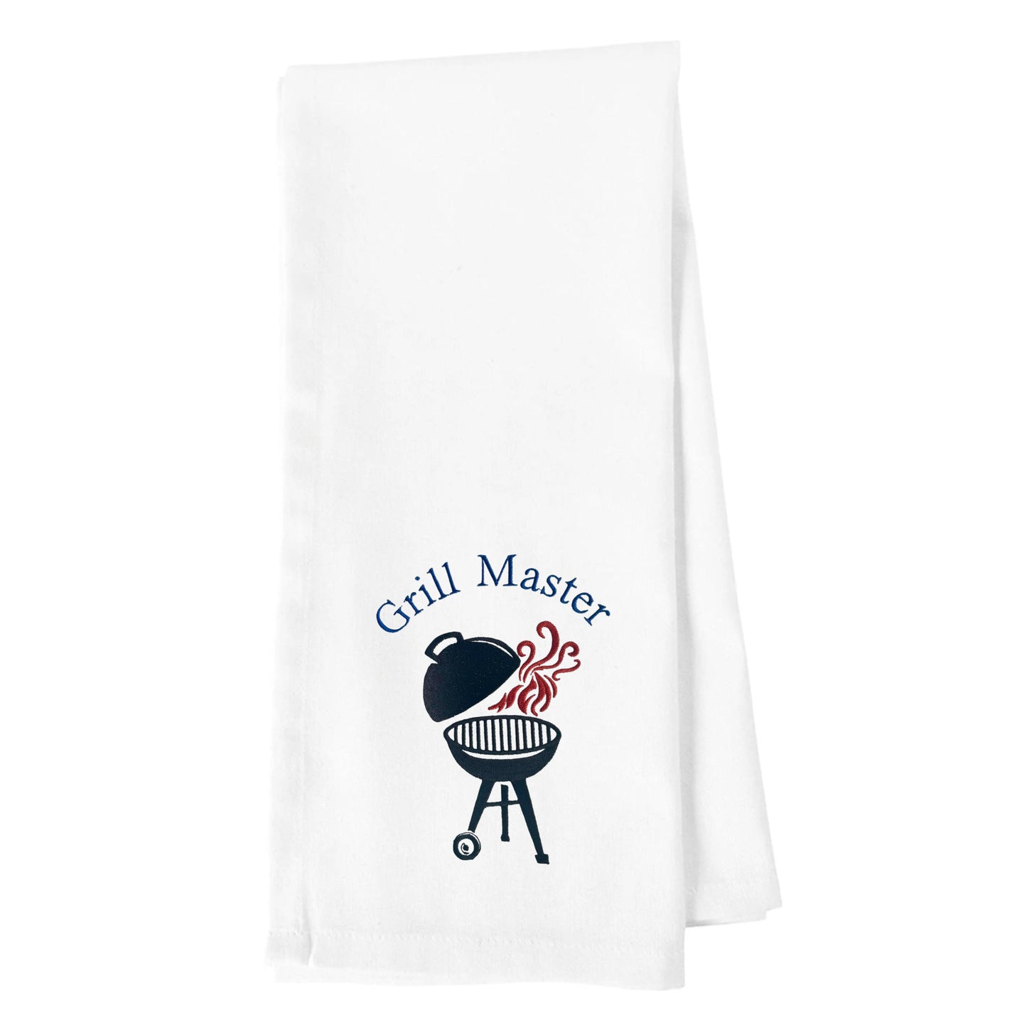 Embroidered White "Grill Master" Apron & Matching Tea Towel