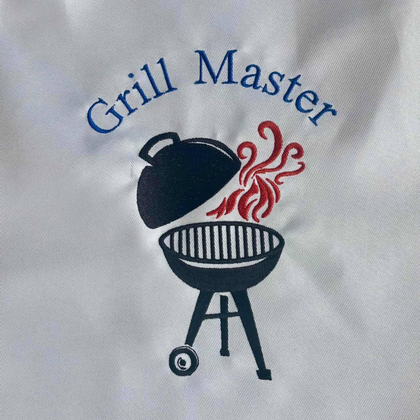 Embroidered White "Grill Master" Apron & Matching Tea Towel